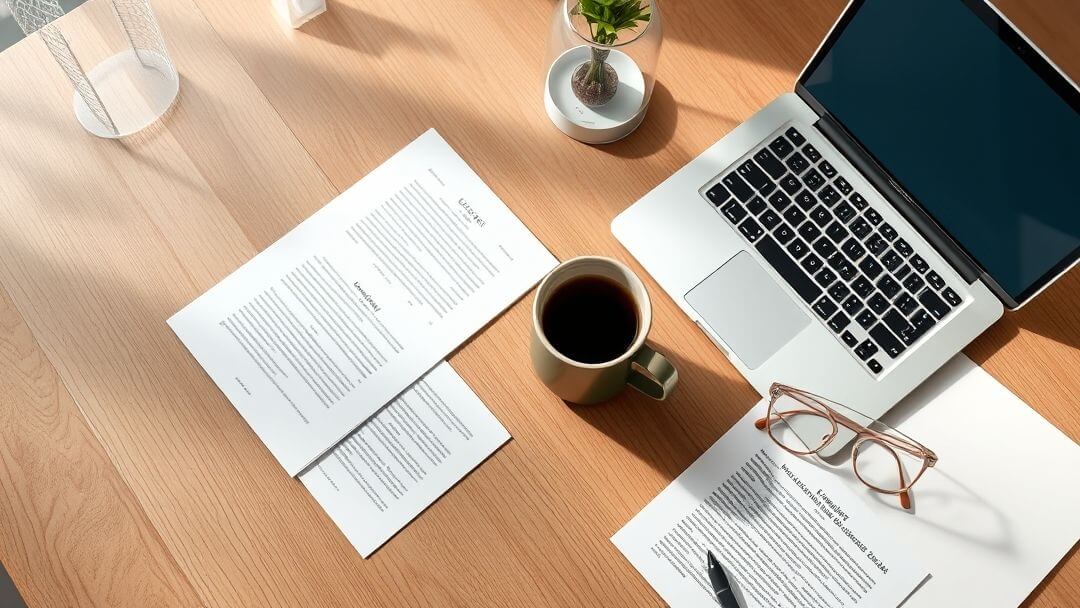 Bureau de travail avec ordinateur portable et documents