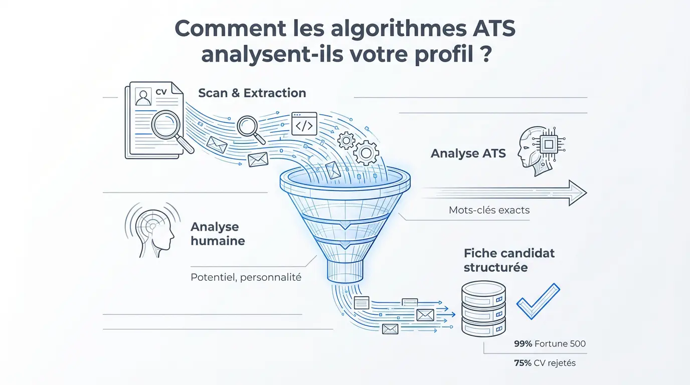 Schéma de l'analyse automatisée d'un curriculum vitae par un logiciel de recrutement