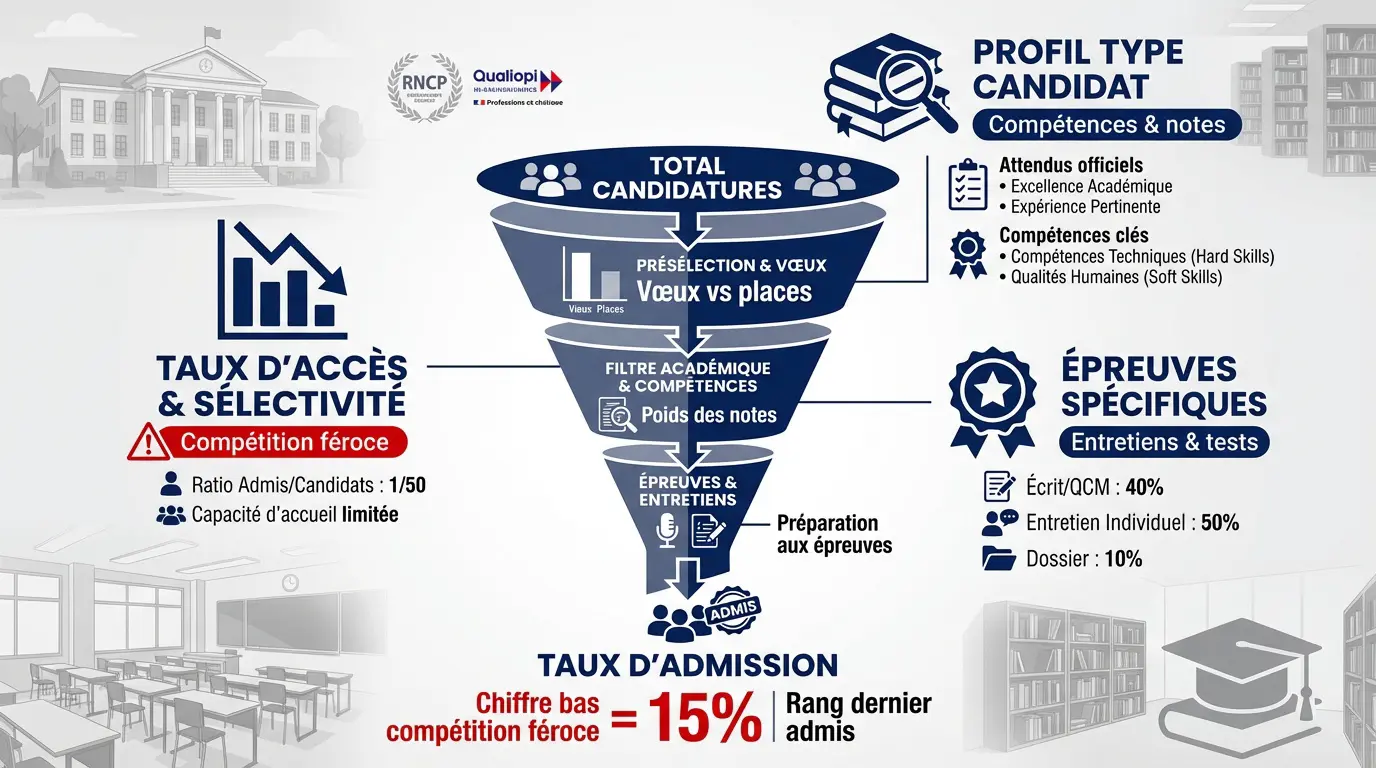 Graphique analysant les taux d'accès et critères de sélection pour l'admission en formation