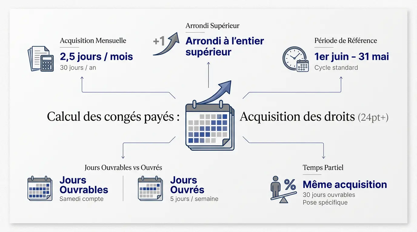 Tableau de bord pour le calcul des congés payés et droits réels