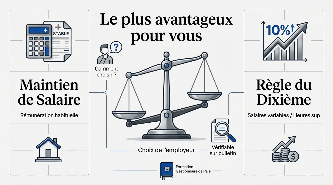 Comparaison entre le maintien de salaire et la règle du dixième pour les congés payés