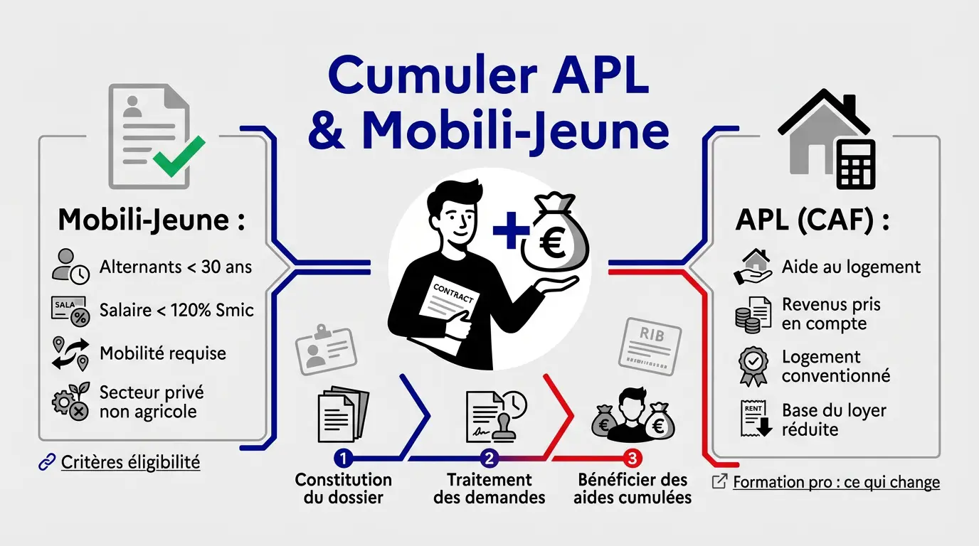 Jeune alternant consultant ses aides au logement APL et Mobili-Jeune sur une tablette