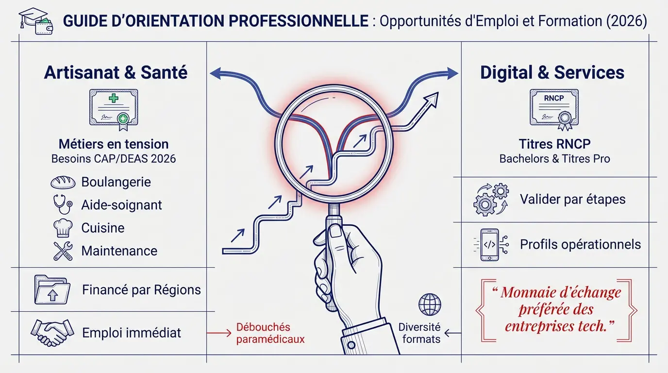 Comparatif des secteurs porteurs entre artisanat, santé et métiers du digital