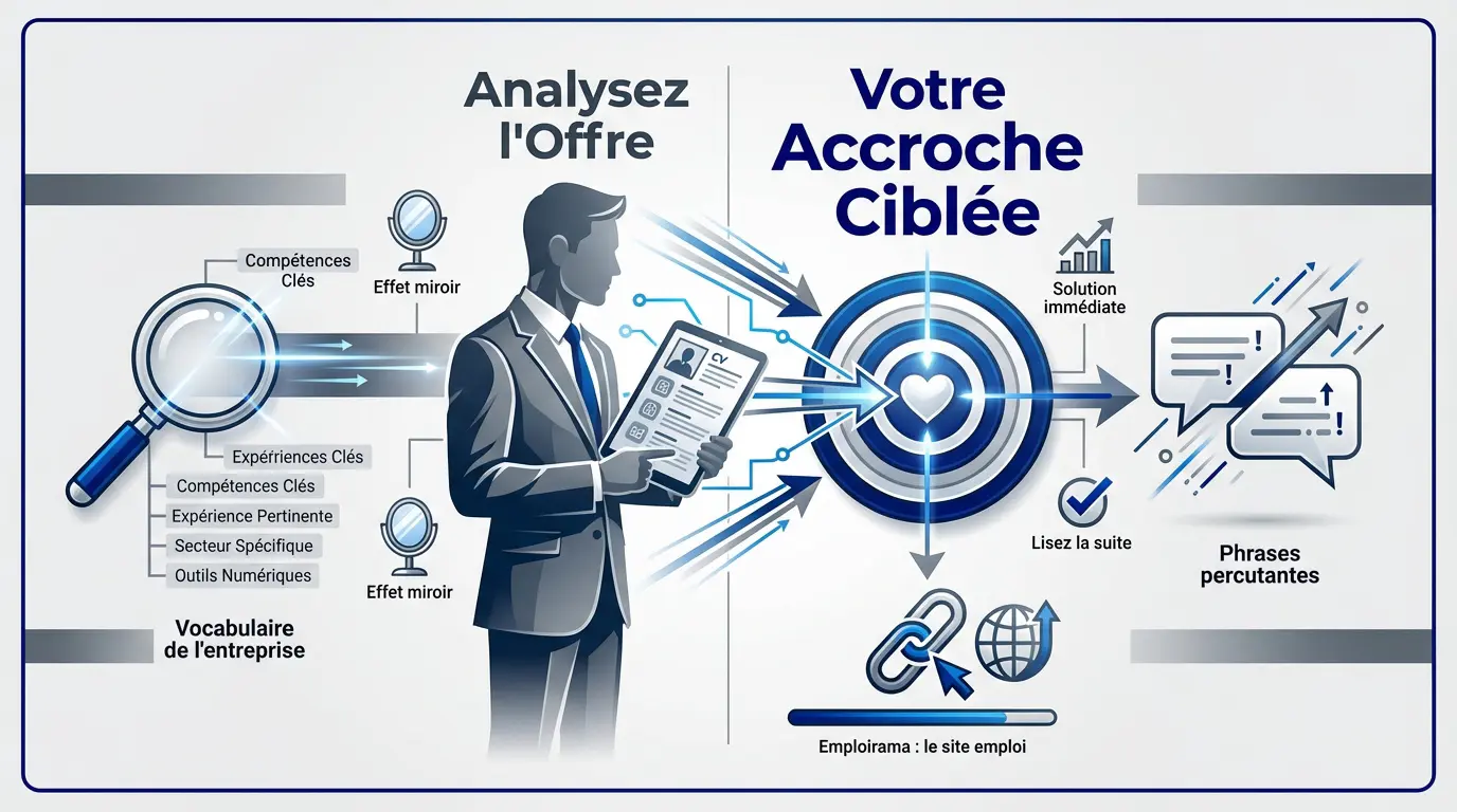 Infographie expliquant comment rédiger une accroche de CV ciblée et efficace