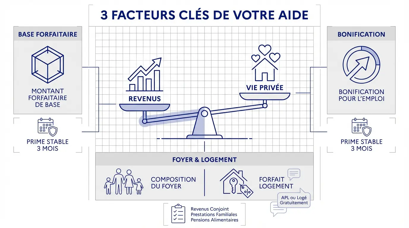 Facteurs de calcul pour la prime d'activité et aides sociales