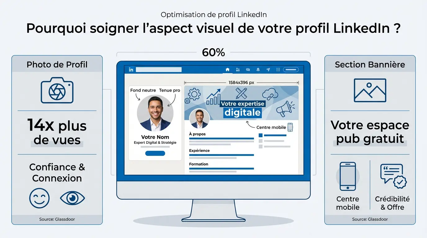 Optimisation visuelle d'un profil LinkedIn avec photo et bannière professionnelle